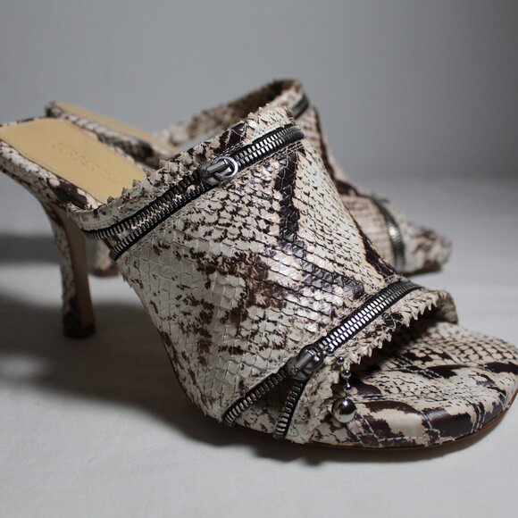 NWD Burberry Heels Python Embossed Leather Mules Slip Ons Sandals Peep 37.5 - Picture 1 of 9
